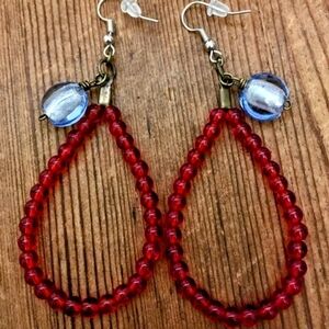 *5 For $20***Ladies Red and Blue Large Dangle Earrings/Handmade Ladies Earrings